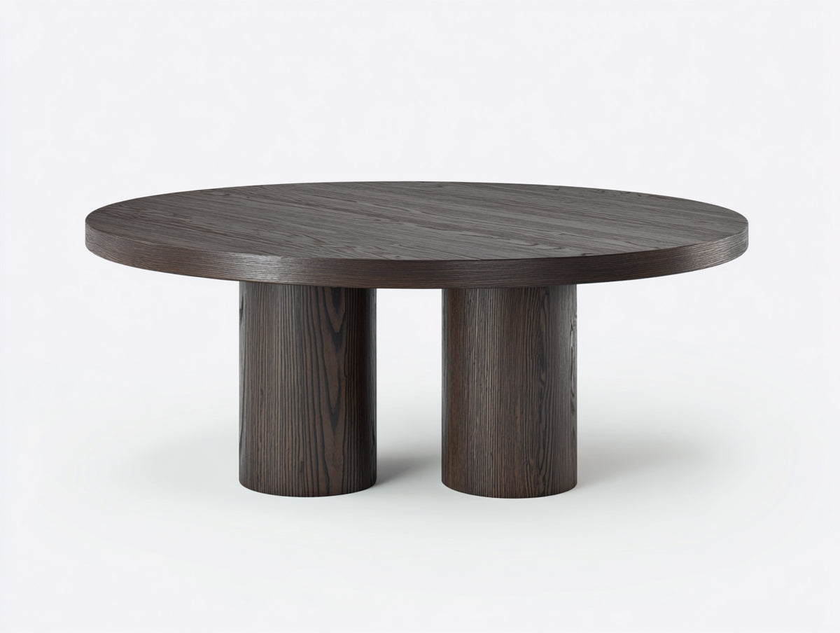 Couchtisch rund 115×115×42 cm - Espresso - markante Holzmaserung mit zwei Rundstützen