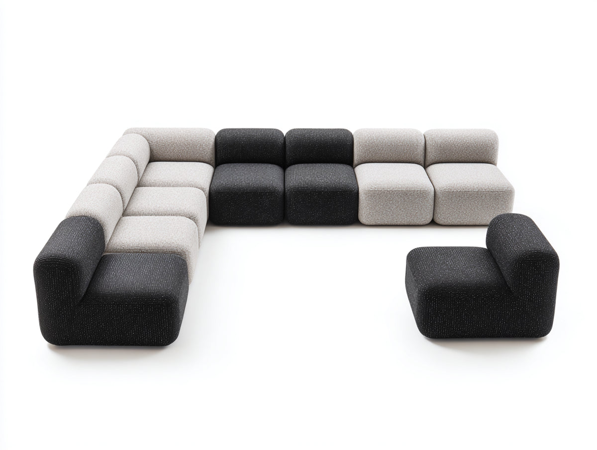 Sofa-Set aus Strukturstoff 360×280×72 cm – Hellgrau/Anthrazit – offene U-Form mit Sessel für Wohnzimmer