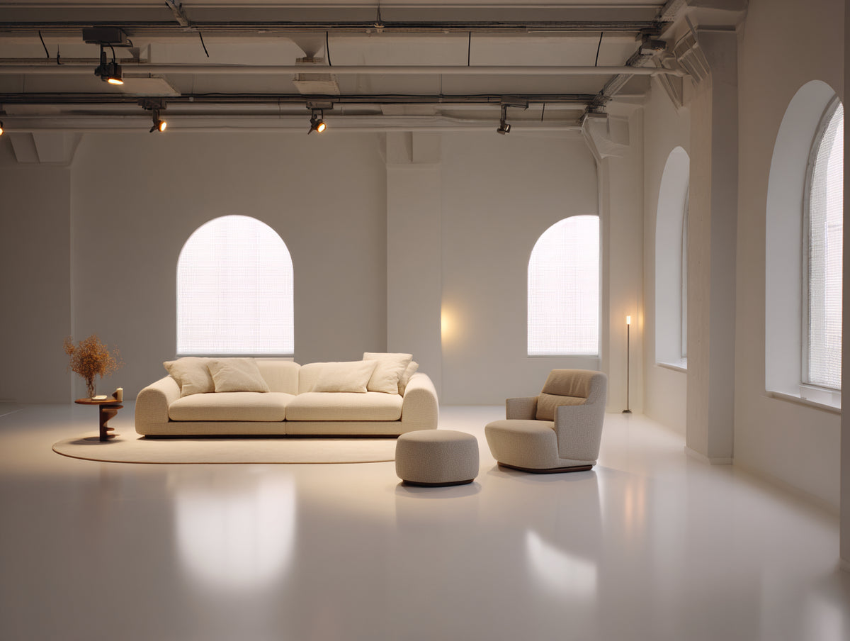 Sofa 235×100×78 cm Strukturstoff Cremeweiß - weich gerundete Armlehnen fürs Wohnzimmer