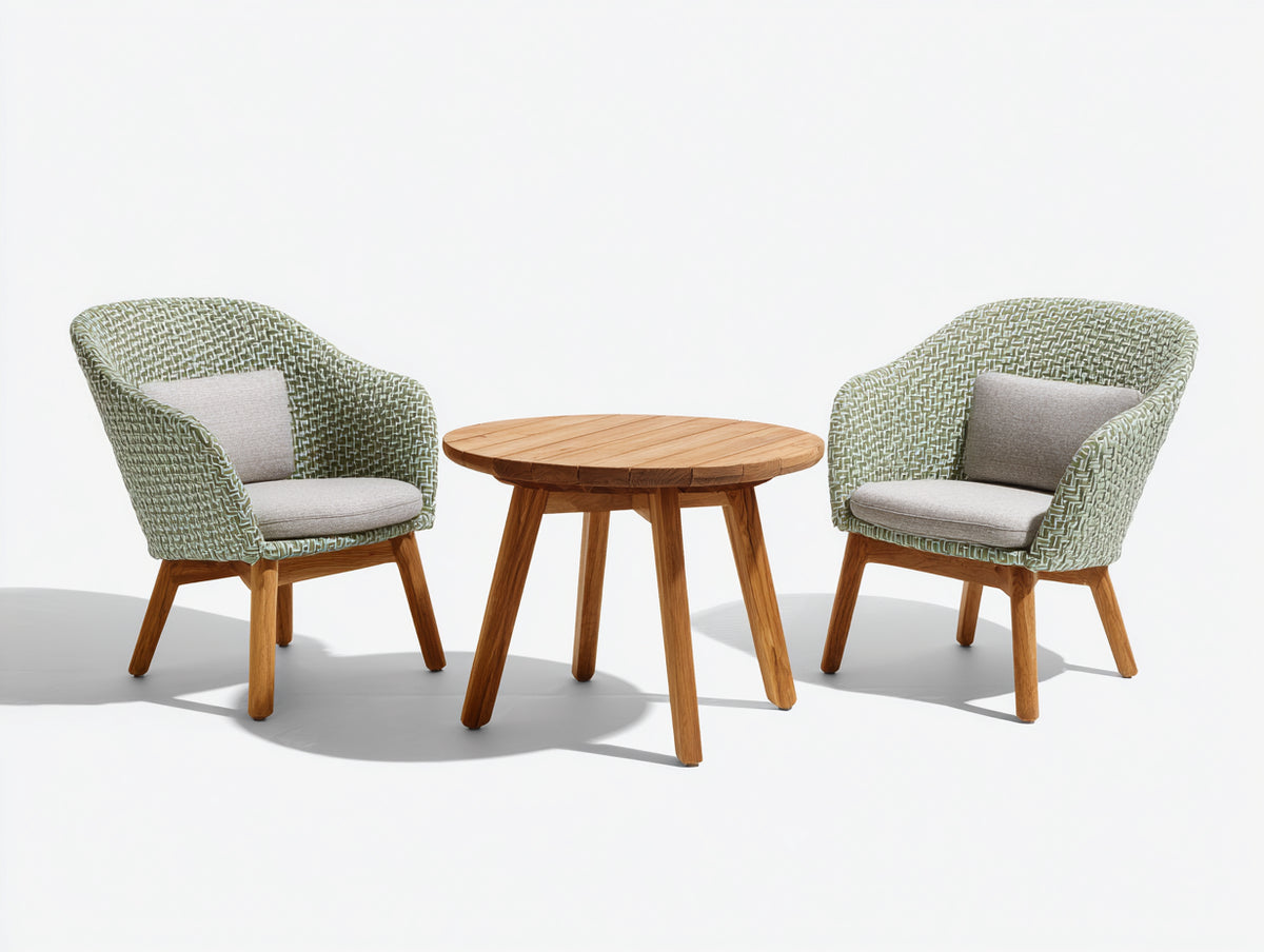Tisch- und Stuhlset aus Flechtwerk und Holz 76×76×74 cm - Grün/Weiß/Naturbraun - 3-teilig fürs Wohnzimmer