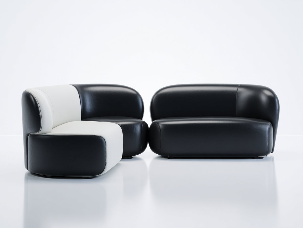 Sofa-Set aus Kunstleder 270×190×76 cm – Schwarz/Weiß – Zweisitzer mit separatem Sitzmodul für Wohnzimmer