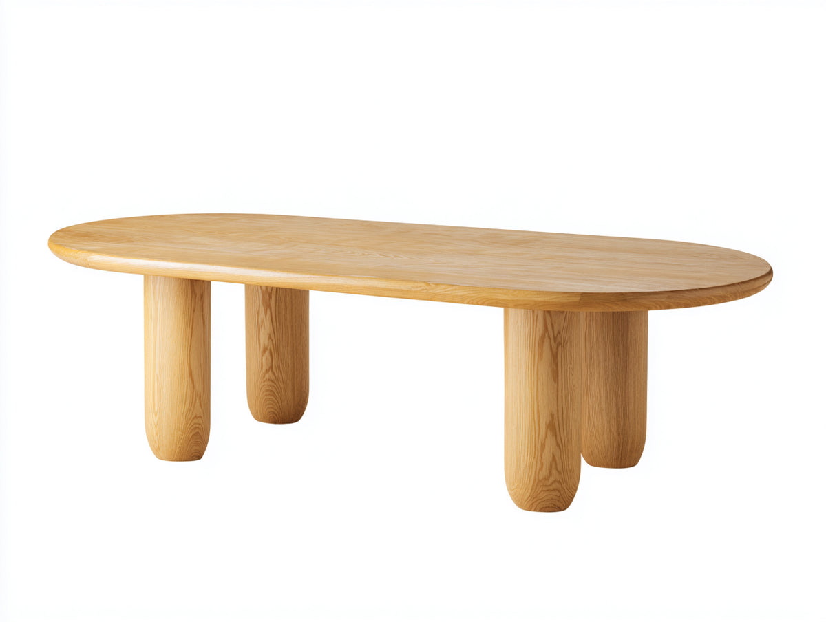 Couchtisch aus Holz 150×70×42 cm - Hellbraun - ovale Platte mit kräftigen Rundbeinen fürs Wohnzimmer