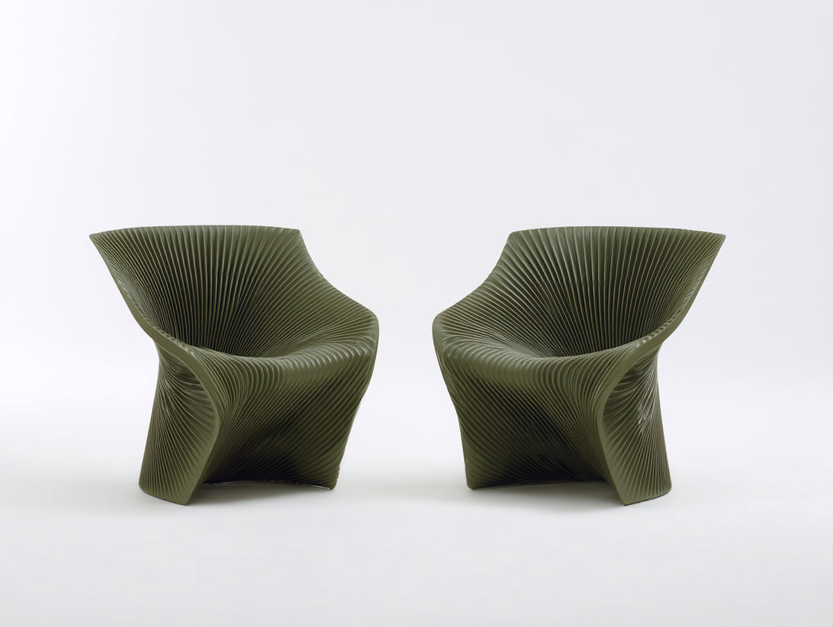 Liegestuhl 2er-Set aus Kunststoff 73×76×75 cm - Olivgrün - geschlossene Schalensilhouette fürs Wohnzimmer