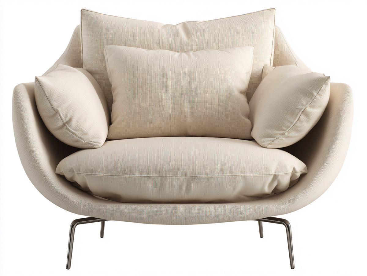 Liegestuhl mit Strukturstoff 120×98×90 cm – Creme/Dunkelgrau – breite Rundschale auf Metallbeinen für Wohnzimmer