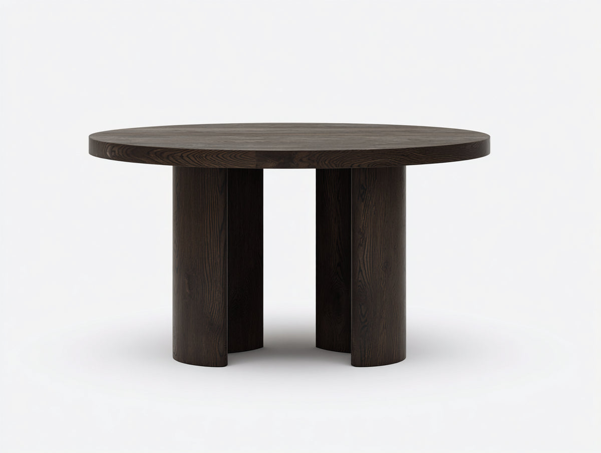 Couchtisch aus Holz 100×100×45 cm – Schwarzbraun – massive Rundplatte mit vier Zylinderbeinen für das Wohnzimmer