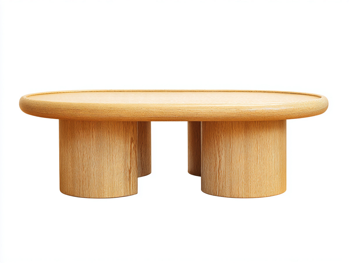 Couchtisch aus Holz 115×62×38 cm – Naturholz – ovale Ablage mit erhöhtem Rand für das Wohnzimmer