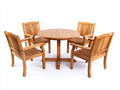 Tisch- und Stuhlset aus Teakholz 120×120×75 cm – Naturbraun – Rundtisch mit vier Armlehnstühlen für Wohnzimmer