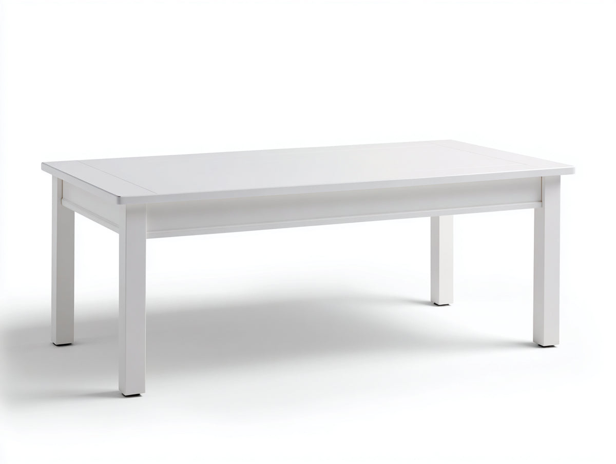 Couchtisch aus Holzwerkstoff 120×60×45 cm - Weiß - rechteckige Platte mit offenem Vierbeingestell
