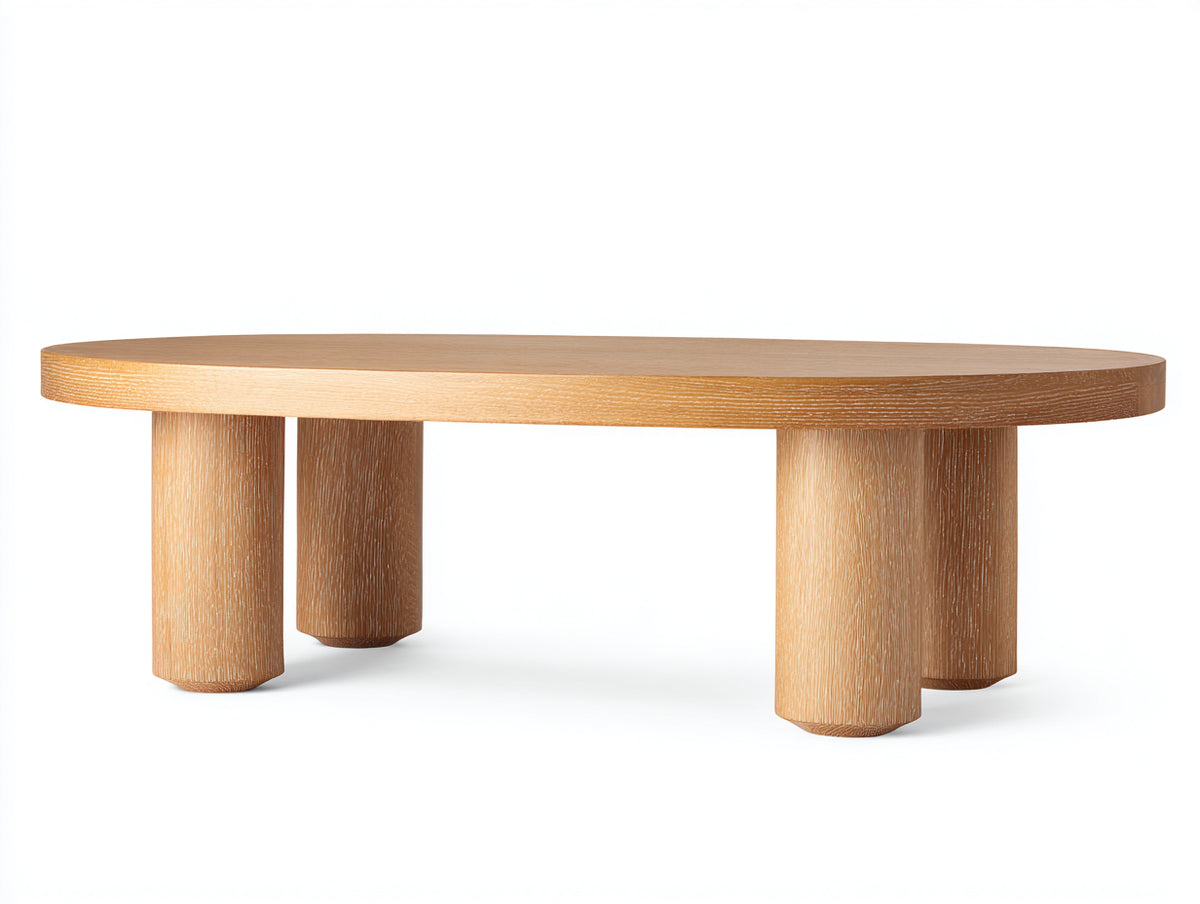 Couchtisch aus Holz 120×60×40 cm – Hellbraun – ovale Platte mit vier Rundbeinen für das Wohnzimmer
