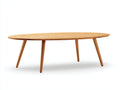 Couchtisch aus Holz 145×65×40 cm - Naturbraun - ovale Platte mit ausgestellten Beinen fürs Wohnzimmer