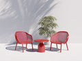 Tisch- und Stuhlset aus Kunststoff 68×68×48 cm - Korallenrot - 3-teilig mit Netzschalen fürs Wohnzimmer