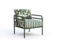 Liegestuhl 77×80×82 cm Metall und Polsterstoff Grün/Cremeweiß - botanisches Design mit Armlehnen