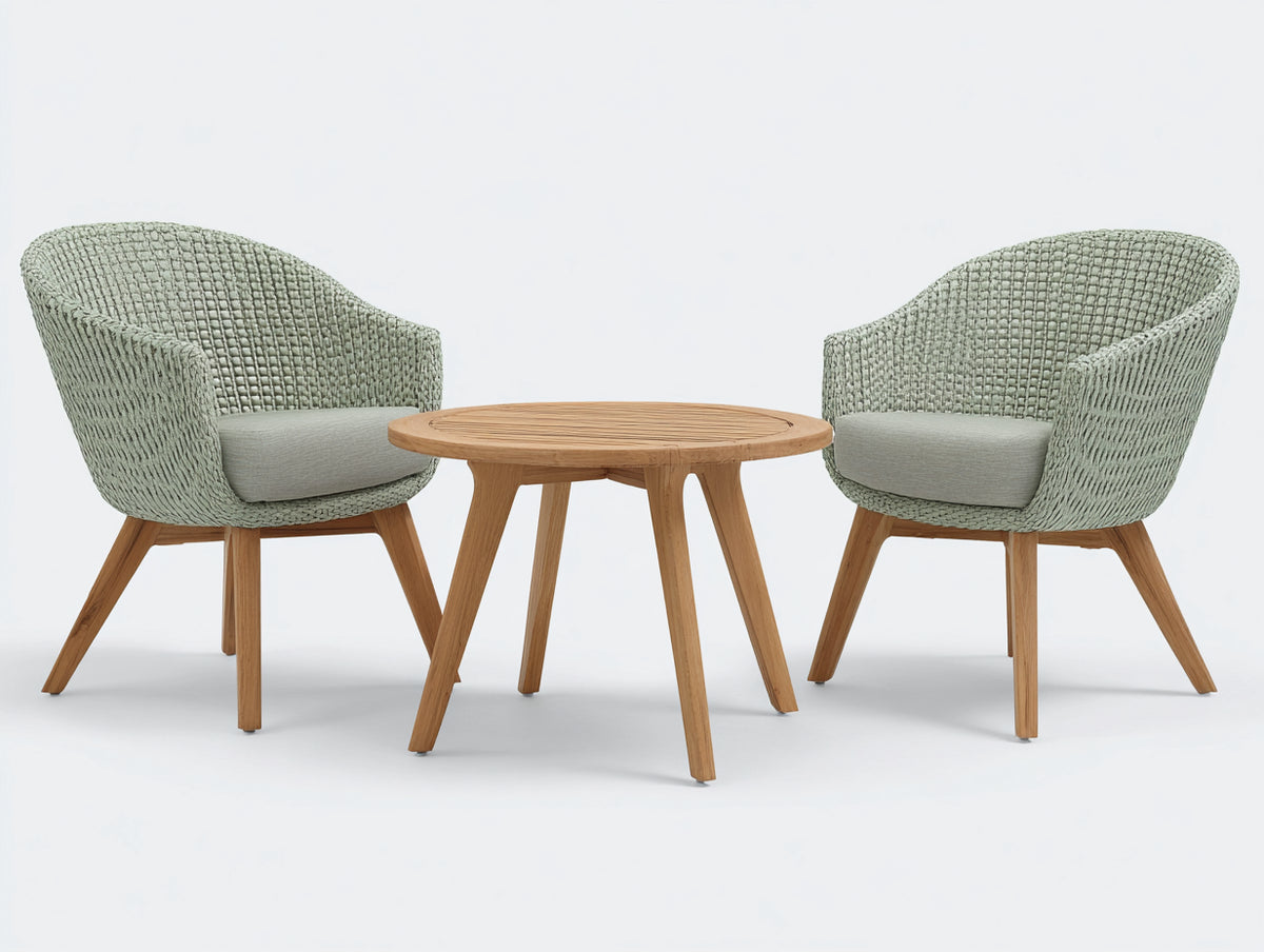 Tisch- und Stuhlset 210×75×80 cm - Mintgrün/Natur - Geflecht mit Rundtisch