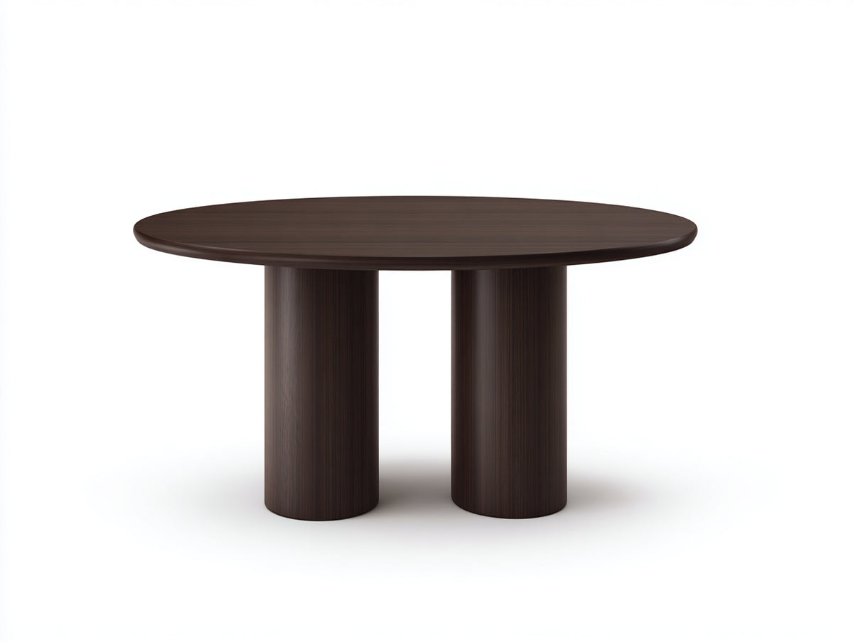 Couchtisch rund 110×110×43 cm - Dunkelbraun - Holzoptik mit Doppelsäulenfuß