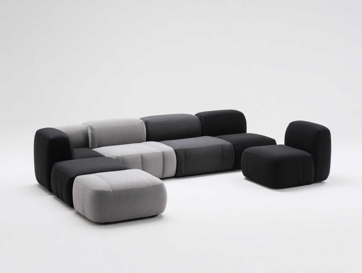Sofa-Wohnzimmer-Set aus Strukturstoff 300×220×76 cm - Schwarz/Hellgrau - modulare Loungeanordnung