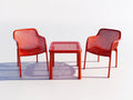 Tisch- und Stuhlset aus Kunststoff 65×65×48 cm – Rot – Quadrattisch mit zwei Netzschalen-Sesseln für Wohnzimmer